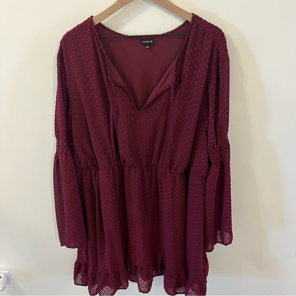 Torrid Merlot Red Textured Chiffon Skater Dress Size 5/5X - Picture 9 of 16